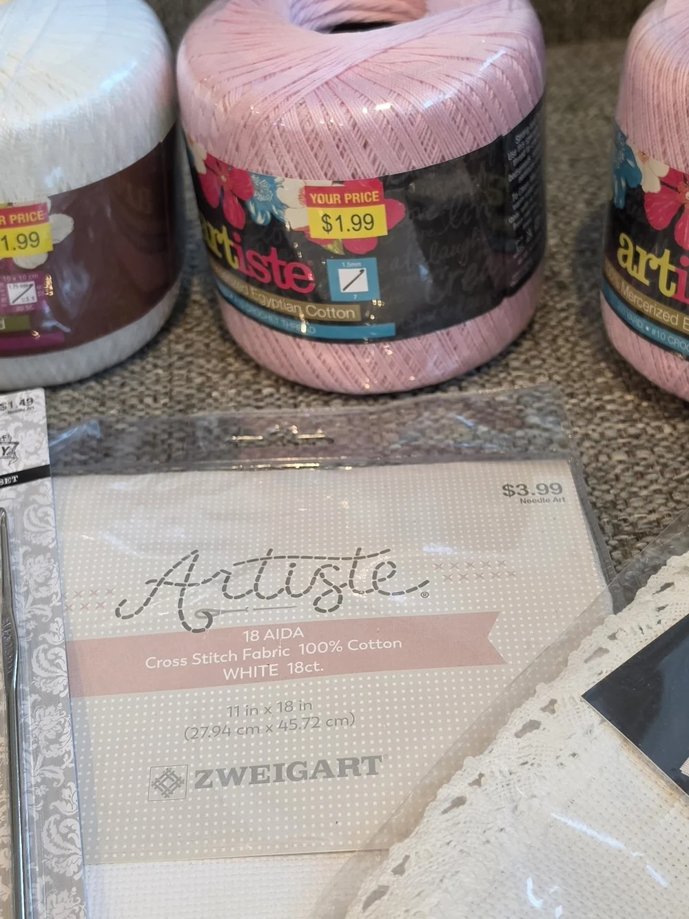 artis Pastel Crochet Thread & Craft Kit in Lavender, White, and Pink